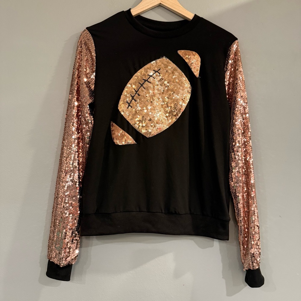 Black Sequin Football Sweatshirt